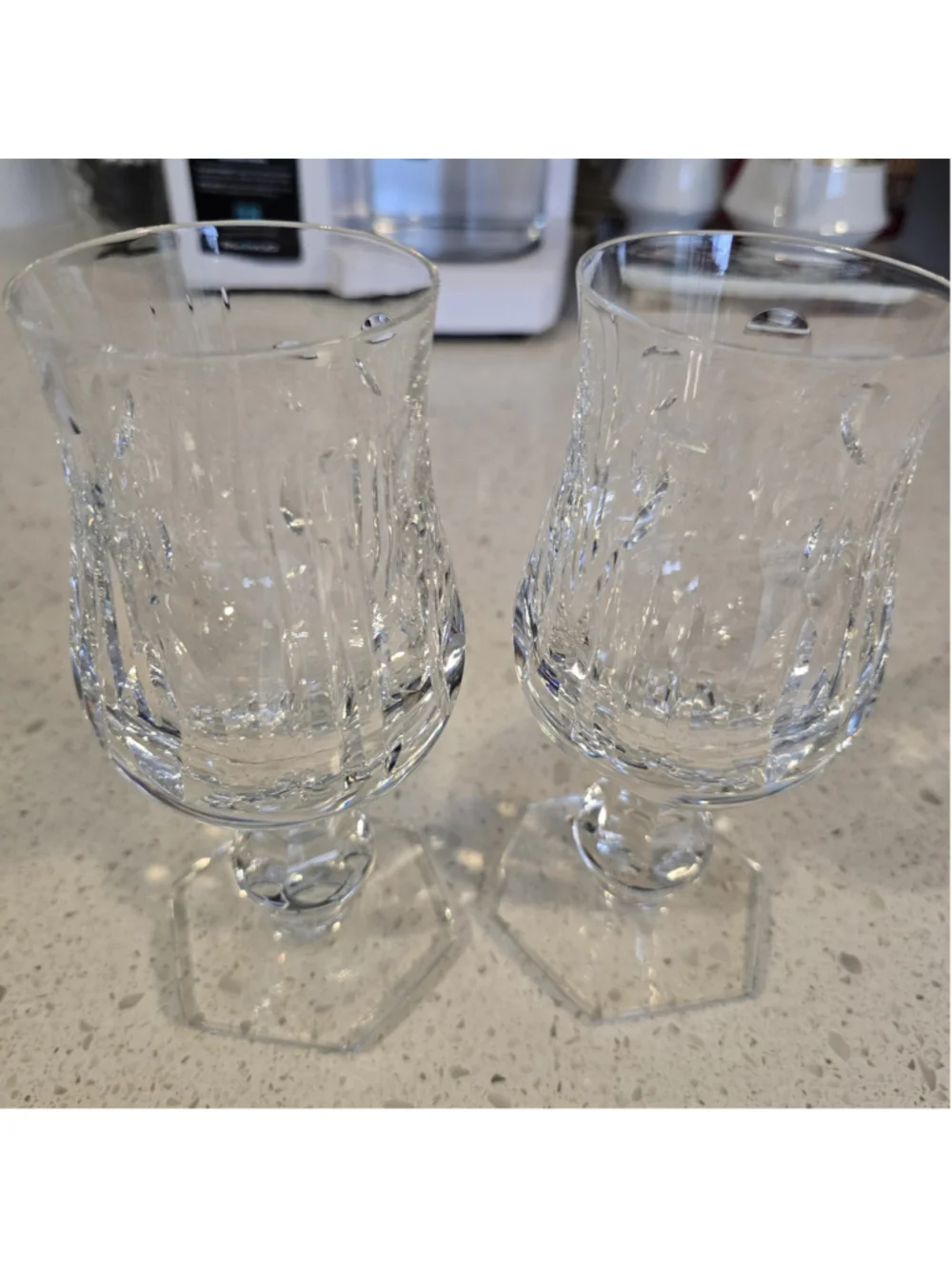 Vintage Mozart Heavy Cut Crystal Cordial Hexagonal Base Faceted Goblets 2 pc Set